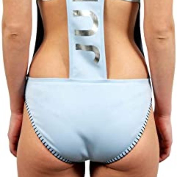 NWT JUICY COUTURE Light Blue LOGO  'Juicy' Zip-Front One-Piece Sporty Swimsuit - Picture 7 of 14